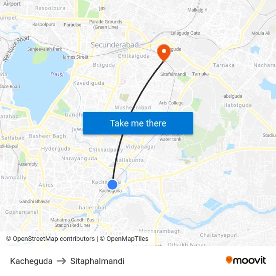 Kacheguda to Sitaphalmandi map