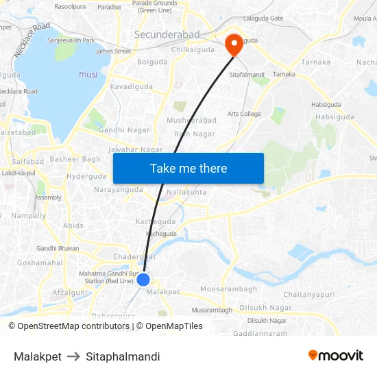 Malakpet to Sitaphalmandi map