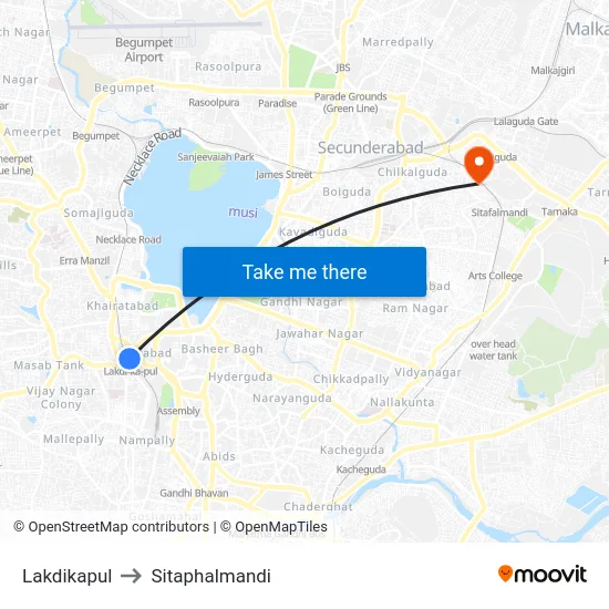 Lakdikapul to Sitaphalmandi map