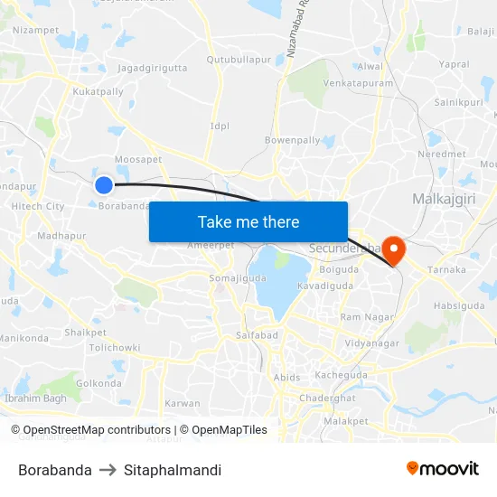 Borabanda to Sitaphalmandi map