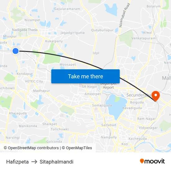 Hafizpeta to Sitaphalmandi map