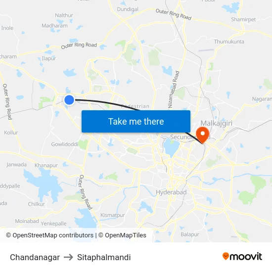 Chandanagar to Sitaphalmandi map