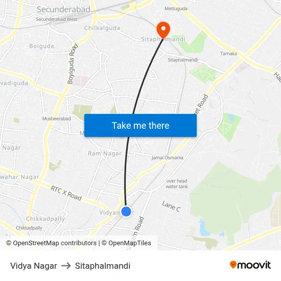 Vidya Nagar to Sitaphalmandi map