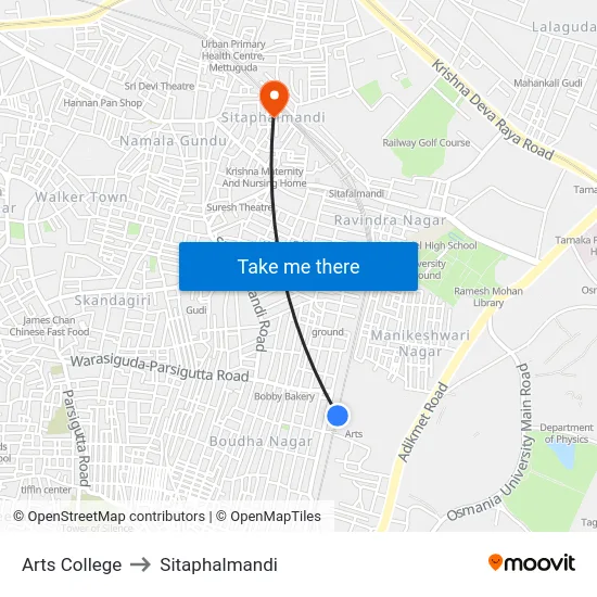 Arts College to Sitaphalmandi map