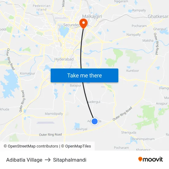 Adibatla Village to Sitaphalmandi map