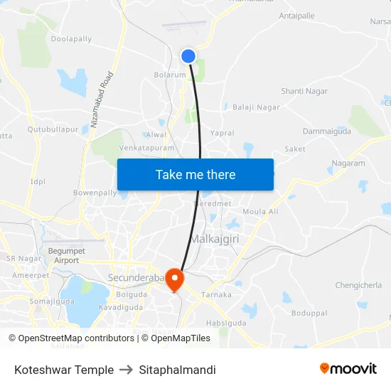 Koteshwar Temple to Sitaphalmandi map