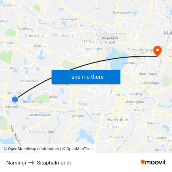 Narsingi to Sitaphalmandi map