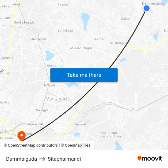 Dammaiguda to Sitaphalmandi map