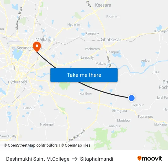 Deshmukhi Saint M.College to Sitaphalmandi map