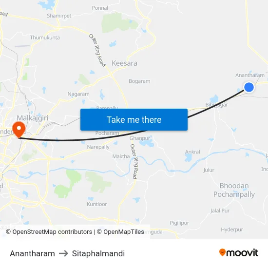 Anantharam to Sitaphalmandi map