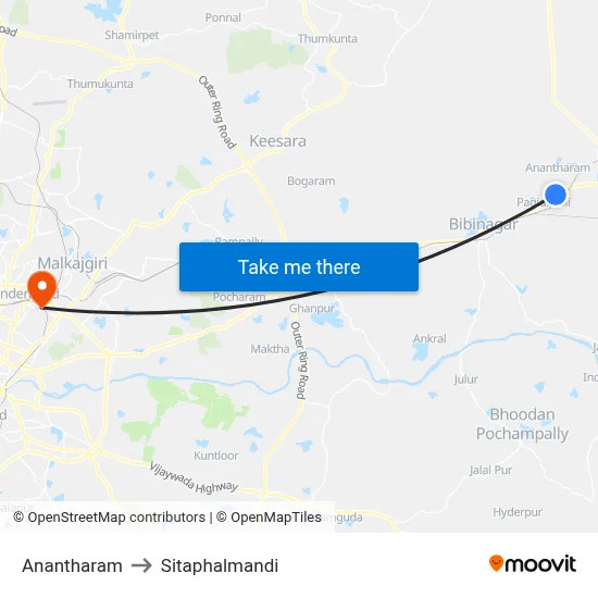 Anantharam to Sitaphalmandi map