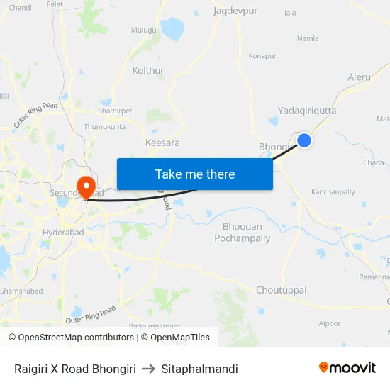 Raigiri X Road Bhongiri to Sitaphalmandi map