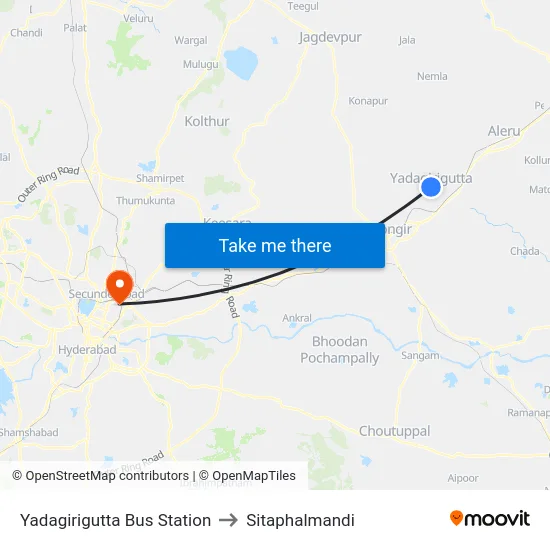 Yadagirigutta Bus Station to Sitaphalmandi map