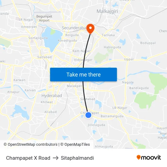 Champapet X Road to Sitaphalmandi map