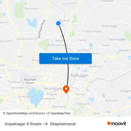 Gopalnagar X Roads to Sitaphalmandi map
