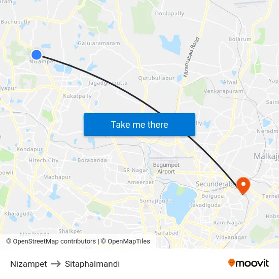 Nizampet to Sitaphalmandi map