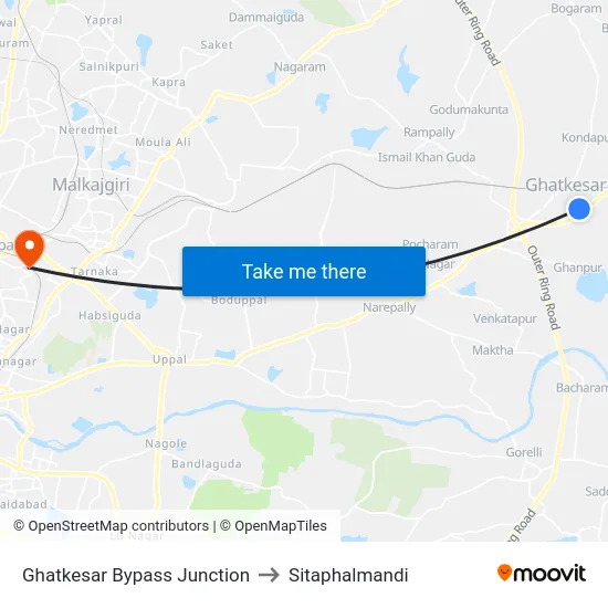 Ghatkesar Bypass Junction to Sitaphalmandi map