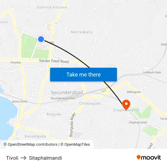 Tivoli to Sitaphalmandi map