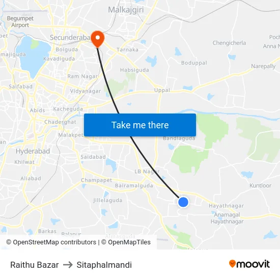 Raithu Bazar to Sitaphalmandi map