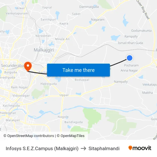 Infosys S.E.Z.Campus (Malkajgiri) to Sitaphalmandi map