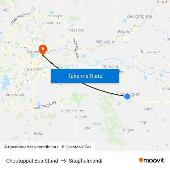 Choutuppal Bus Stand to Sitaphalmandi map