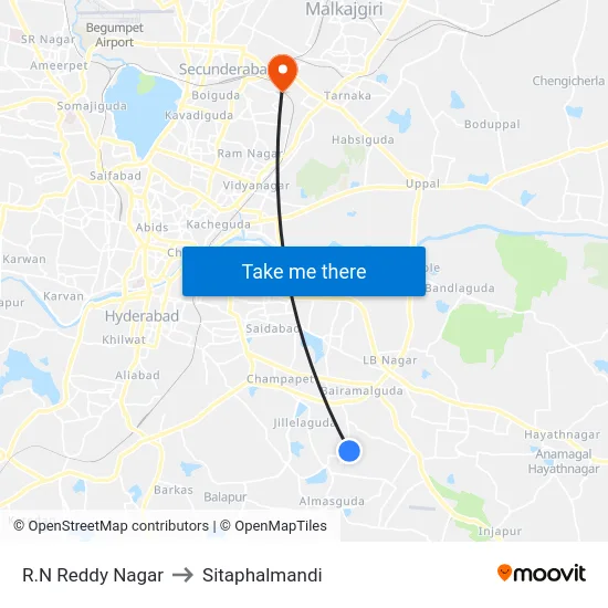 R.N Reddy Nagar to Sitaphalmandi map