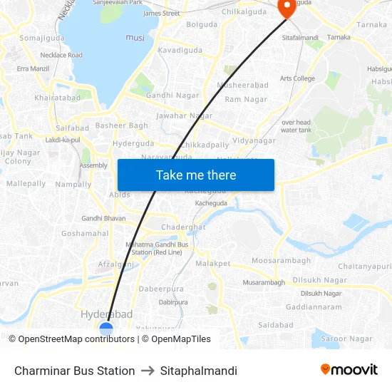 Charminar Bus Station to Sitaphalmandi map