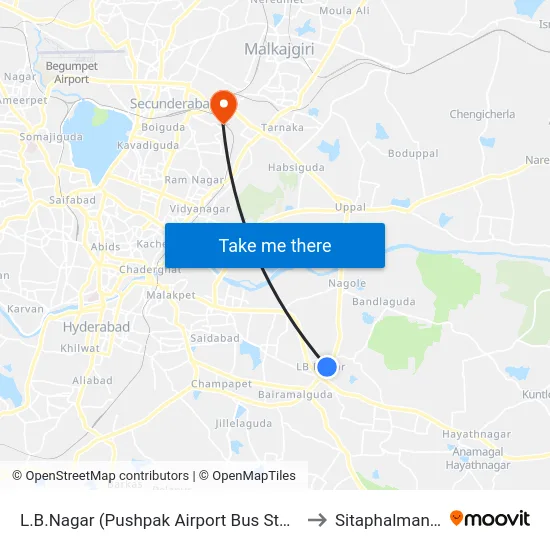 L.B.Nagar (Pushpak Airport Bus Stop) to Sitaphalmandi map