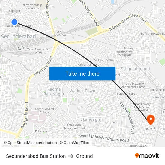 Secunderabad Bus Station to Ground map