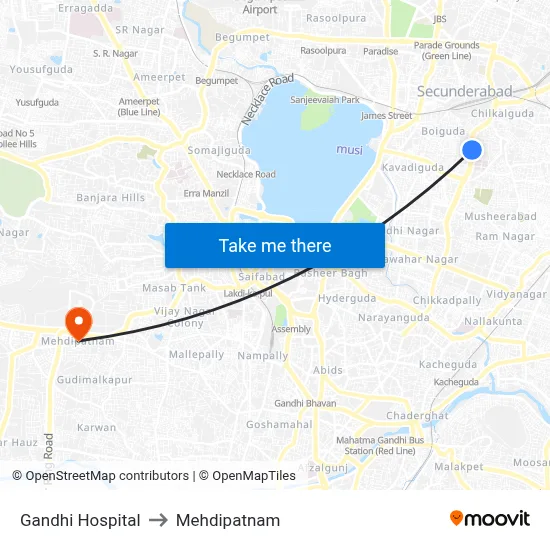 Gandhi Hospital to Mehdipatnam map