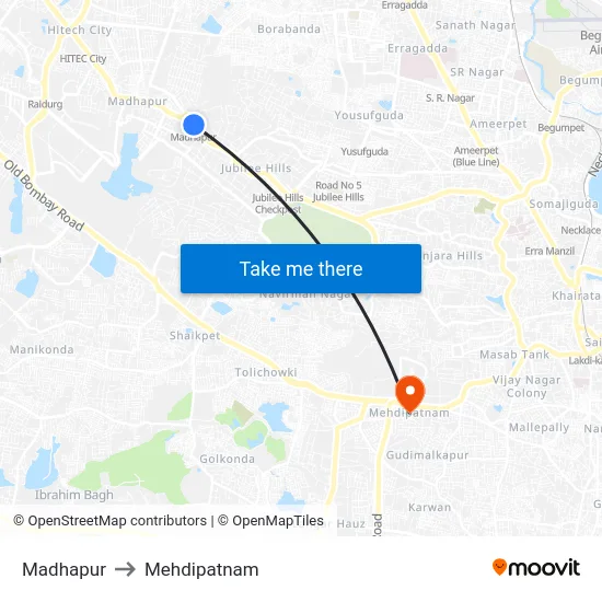 Madhapur to Mehdipatnam map