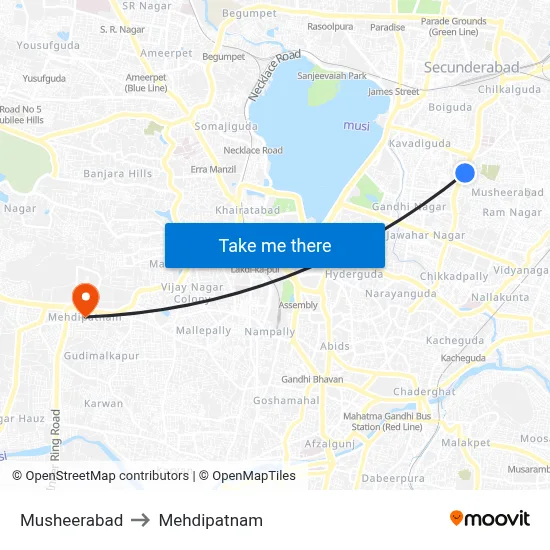 Musheerabad to Mehdipatnam map