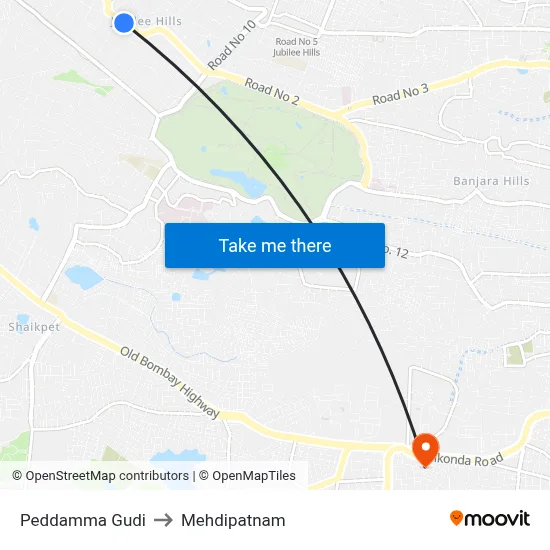Peddamma Gudi to Mehdipatnam map