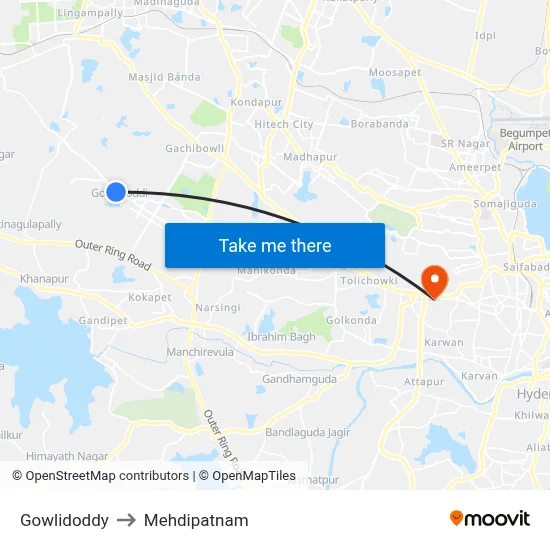 Gowlidoddy to Mehdipatnam map