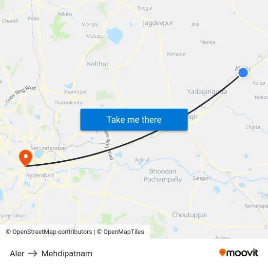 Aler to Mehdipatnam map