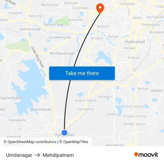 Umdanagar to Mehdipatnam map