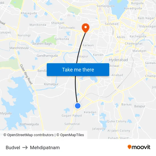 Budvel to Mehdipatnam map