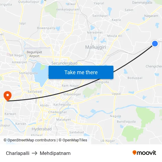 Charlapalli to Mehdipatnam map