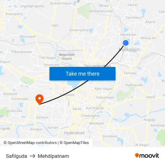 Safilguda to Mehdipatnam map