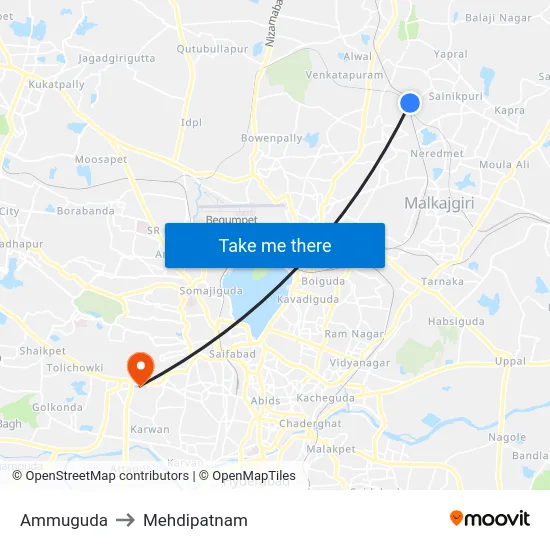 Ammuguda to Mehdipatnam map