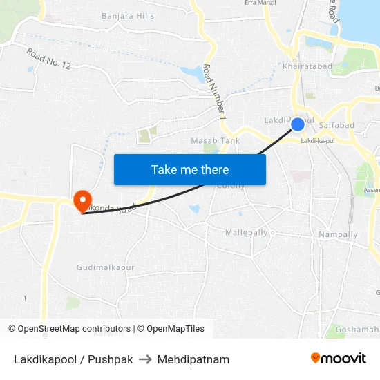 Lakdikapool / Pushpak to Mehdipatnam map
