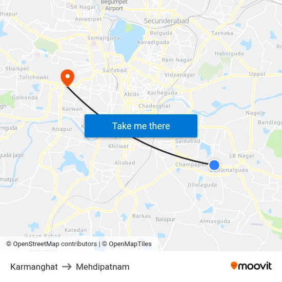 Karmanghat to Mehdipatnam map