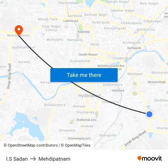 I.S Sadan to Mehdipatnam map