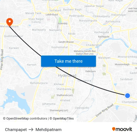 Champapet to Mehdipatnam map