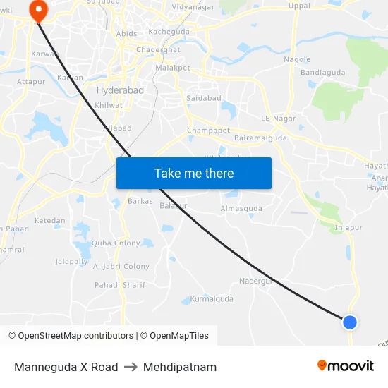 Manneguda X Road to Mehdipatnam map