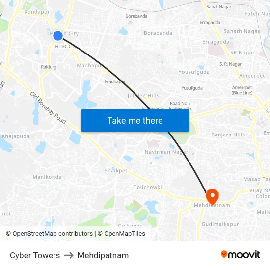 Cyber Towers to Mehdipatnam map