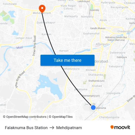Falaknuma Bus Station to Mehdipatnam map