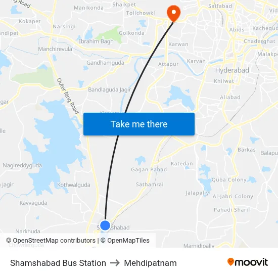 Shamshabad Bus Station to Mehdipatnam map