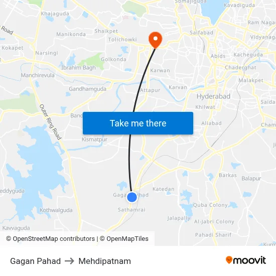 Gagan Pahad to Mehdipatnam map