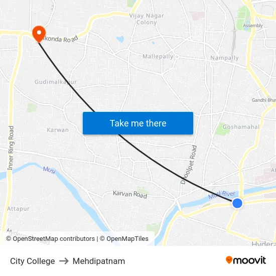 City College to Mehdipatnam map